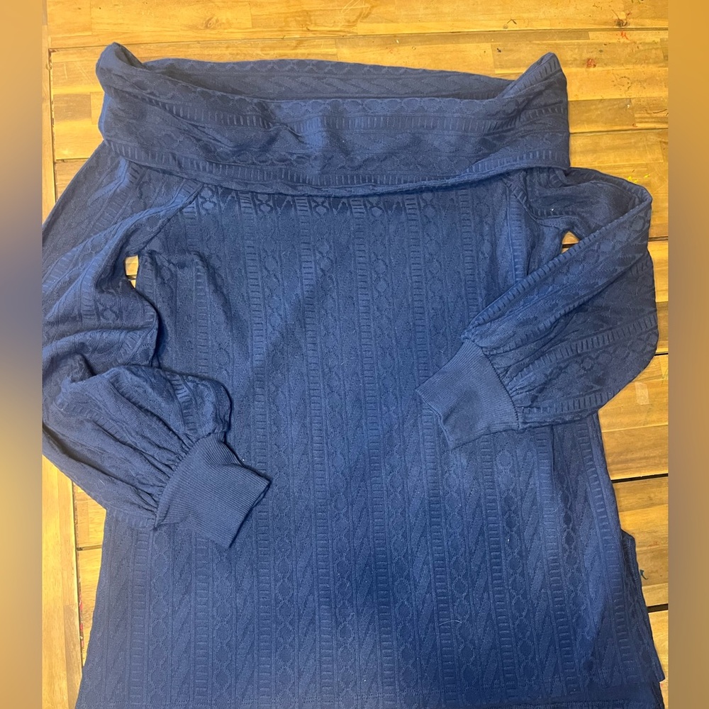 Navy blue turtle neck faux cable knit top by Anthropologie size small fall